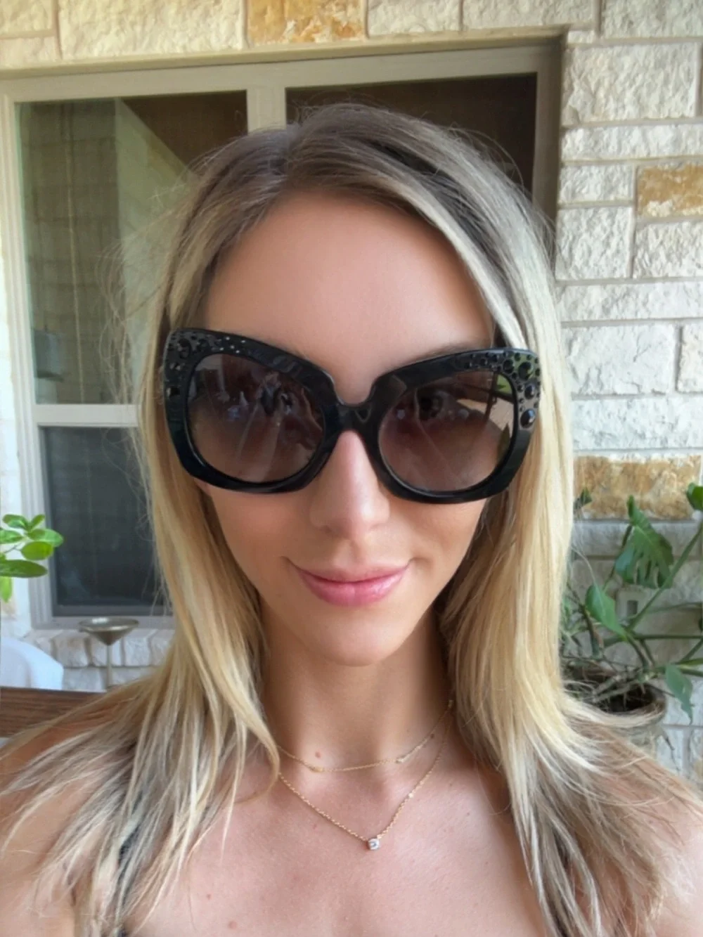 Versace Black Crystal-Trim Oversized Women's Sunglasses